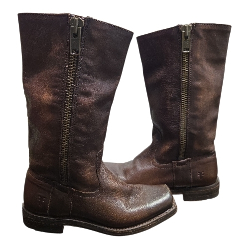 Frye Brown Leather Boots with Side Zipper